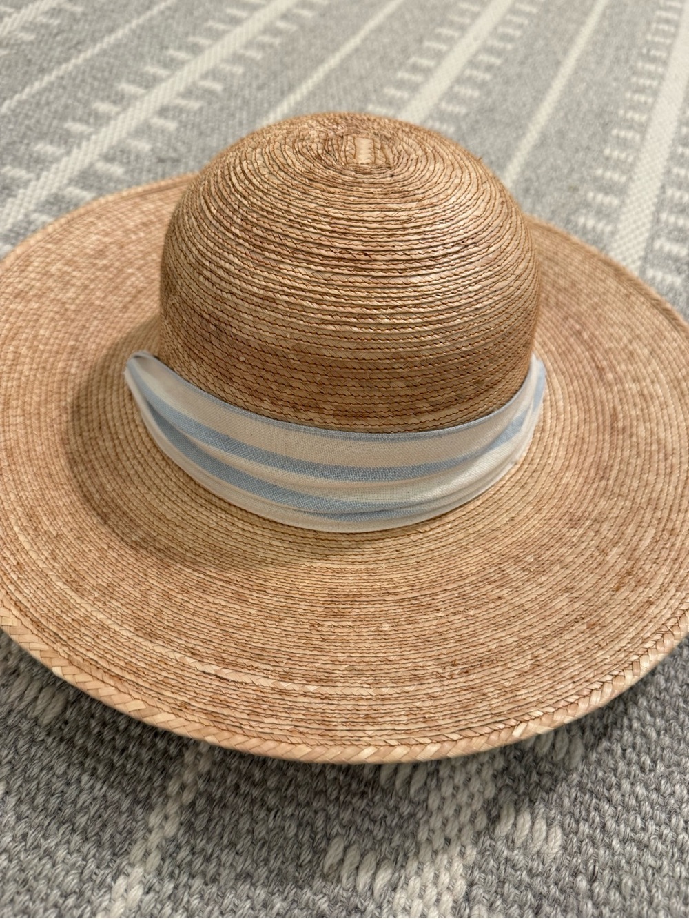 Children’s Woven Straw Sun Hat with Blue & White Band